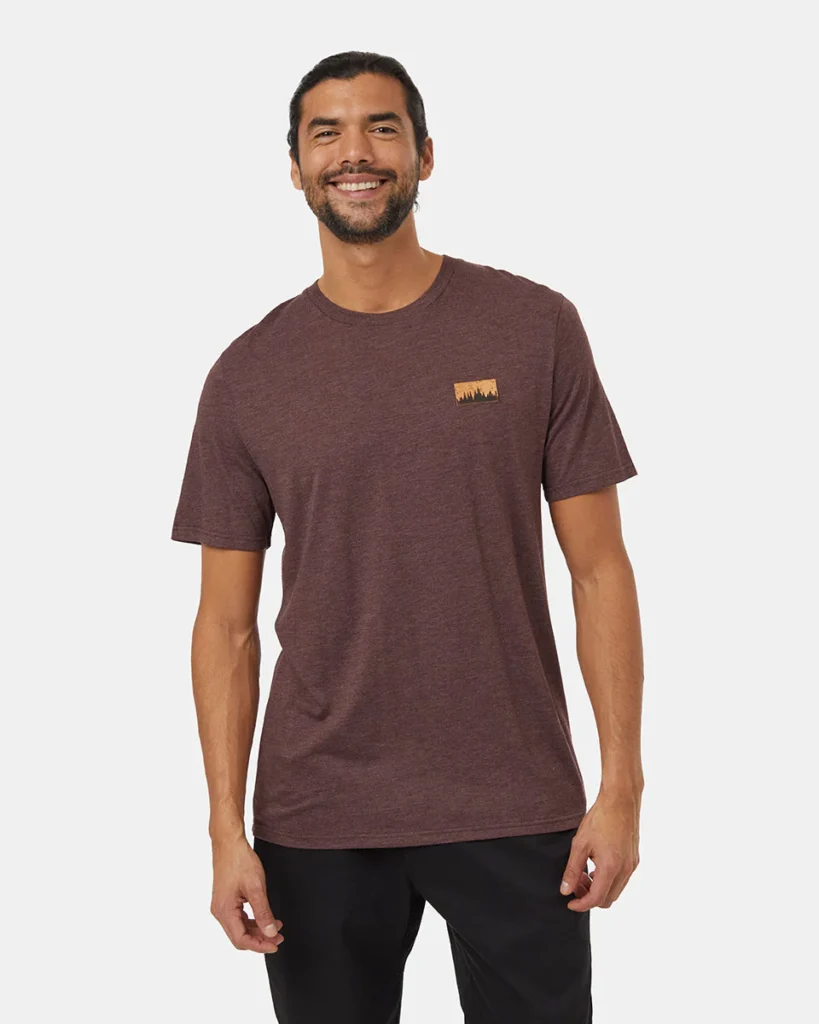 Tentree Juniper Cork Patch T-Shirt in Deep Mahagoney