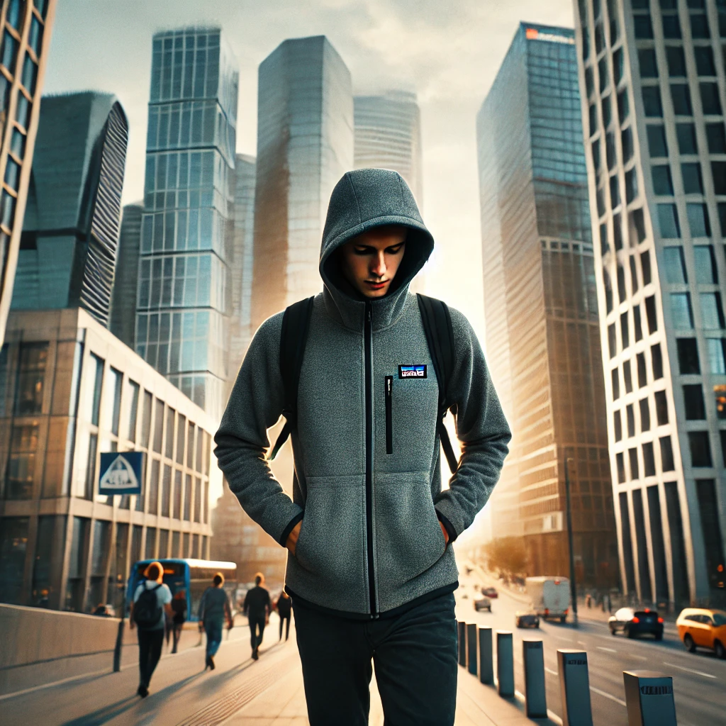 Patagonias Men's R1 Air Full-Zip Hoody in an urban environment